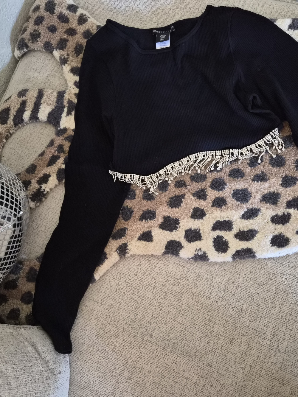 Sincerely Jules Black Crop Sweater with Beaded Fringe